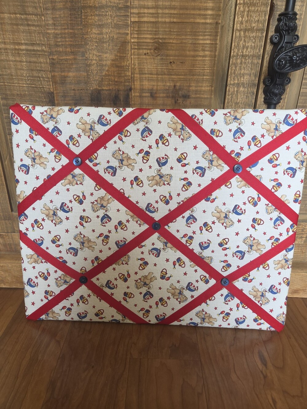 Vintage Fabric Teddy Bear Memory Board For Nursery